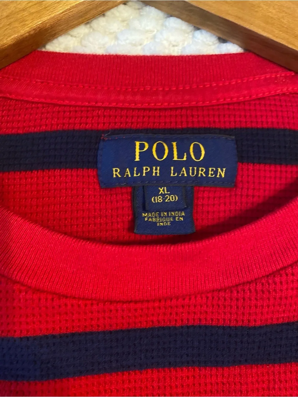 Polo Ralph Lauren Boys XL 18-20 Red Navy Striped Long Sleeve Shirt